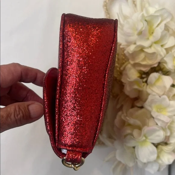 Jimmy Choo NWOT Sparkling Red Crossbody with Gold Chain - Picture 7 of 12